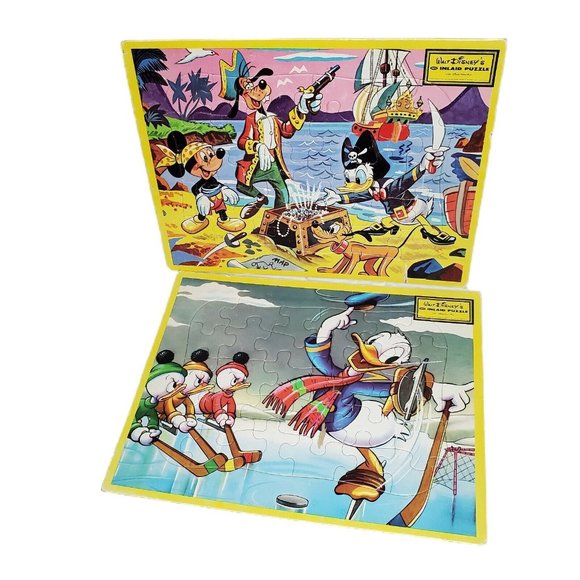 Jaymar Disney Vtg Frame Tray Puzzles Lot of 2 Donald Duck Mickey Goofy Pirates - Picture 1 of 8